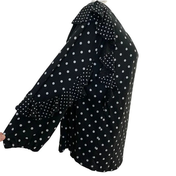 Chaps Navy And White Polka Dot Ruffle Sleeve Medium Blouse Cotton Blend Blue - Picture 3 of 7